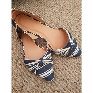 Denim Striped Knoted Pointed Toe Flats